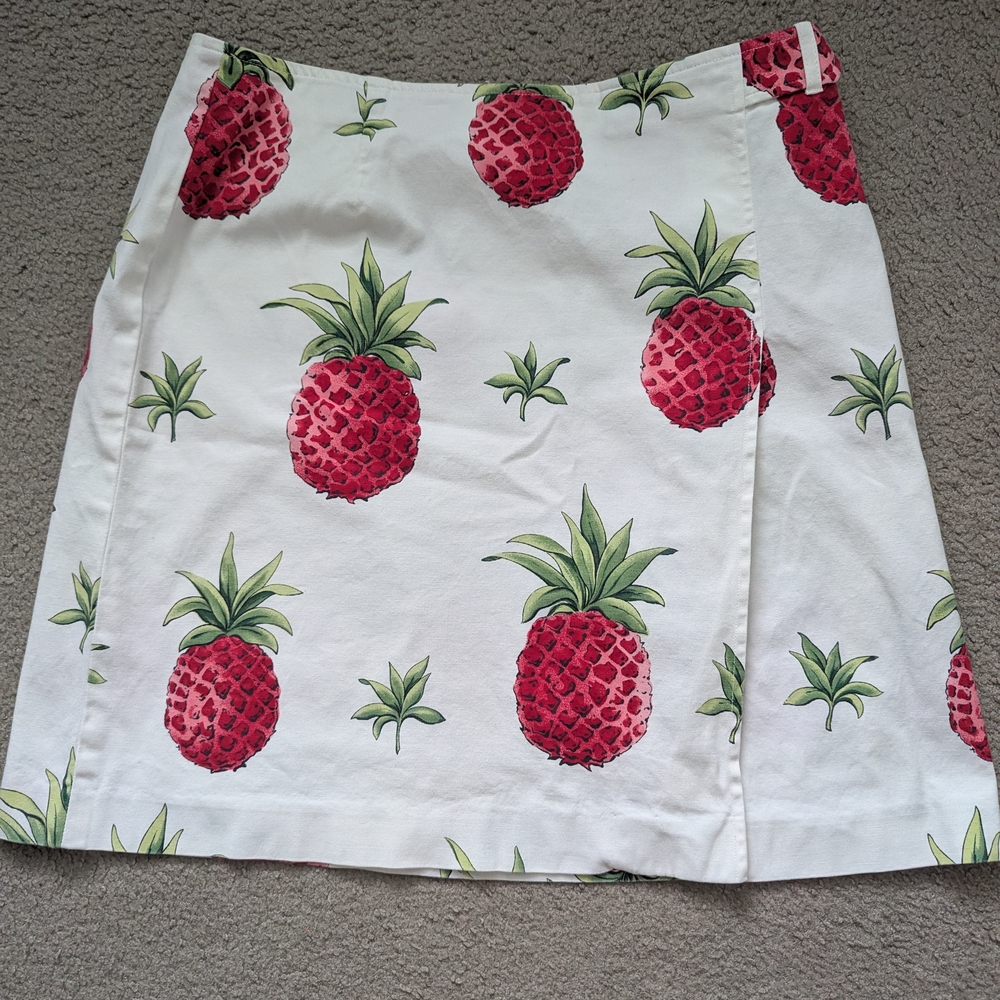 Talbots Cream Skirt with Red and Green Pineapple Print